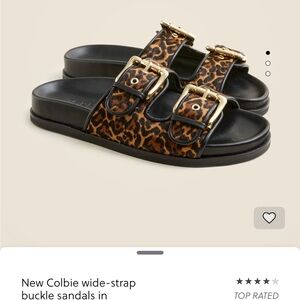 J. Crew Leopard Print Wide-strap Buckle Sandals with Gold Hardware